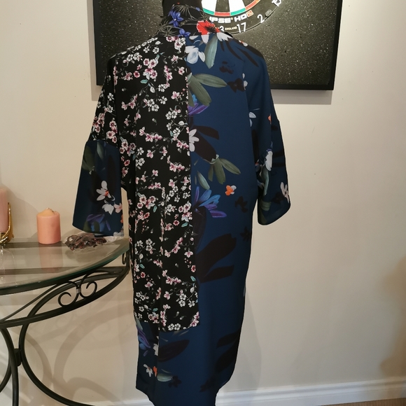 French Connection Celia Patchwork Floral Print Tie Neck Dress - Picture 10 of 10